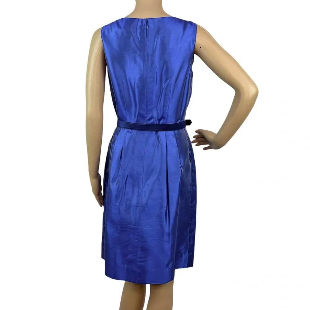 PER SE Blue Silk Sleeves Sheath Dress With Belt Women’s Size 2